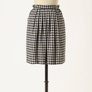 Anthropologie High Society Skirt Black & White Houndstooth Wool Blend, Size 0